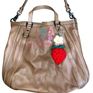 Large Strawberry Keychain with Flower - Strawberry Handbag Charm - Handmade